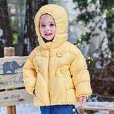 Girls Short Down Jacket – Plush Hooded Winter Coat